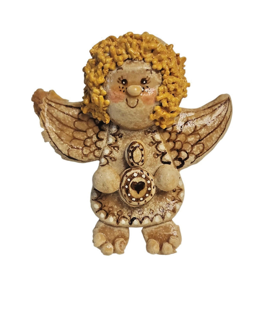 Angel Figurine Love Hearts Primitive Folk Art Style Hand Painted Christmas Decor
